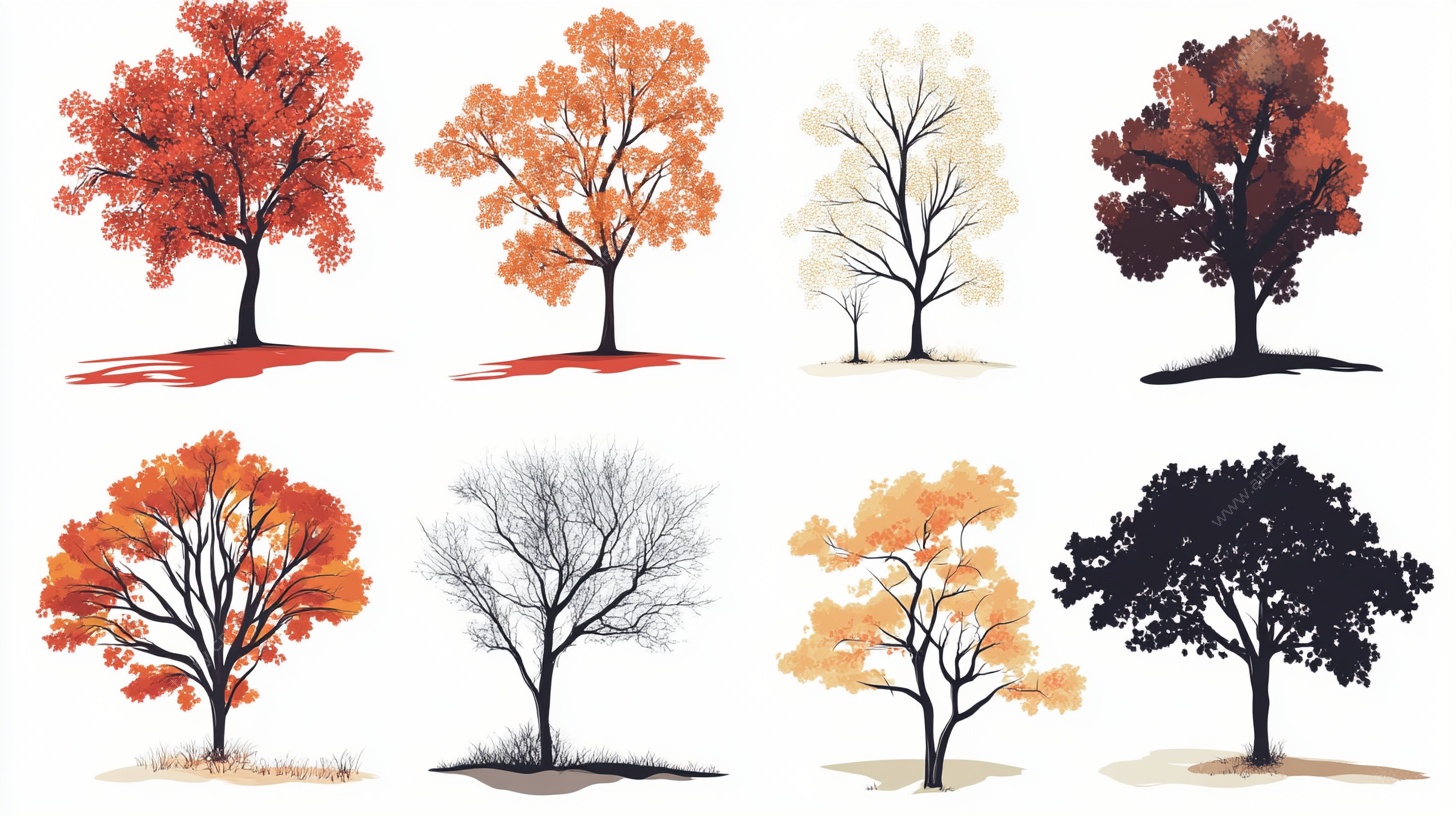 秋季树木多样姿态插画