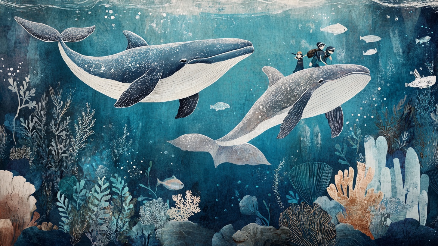 梦幻海底鲸鱼与潜水员图景