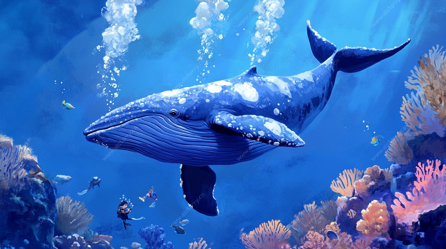 深海蓝鲸的梦幻珊瑚世界