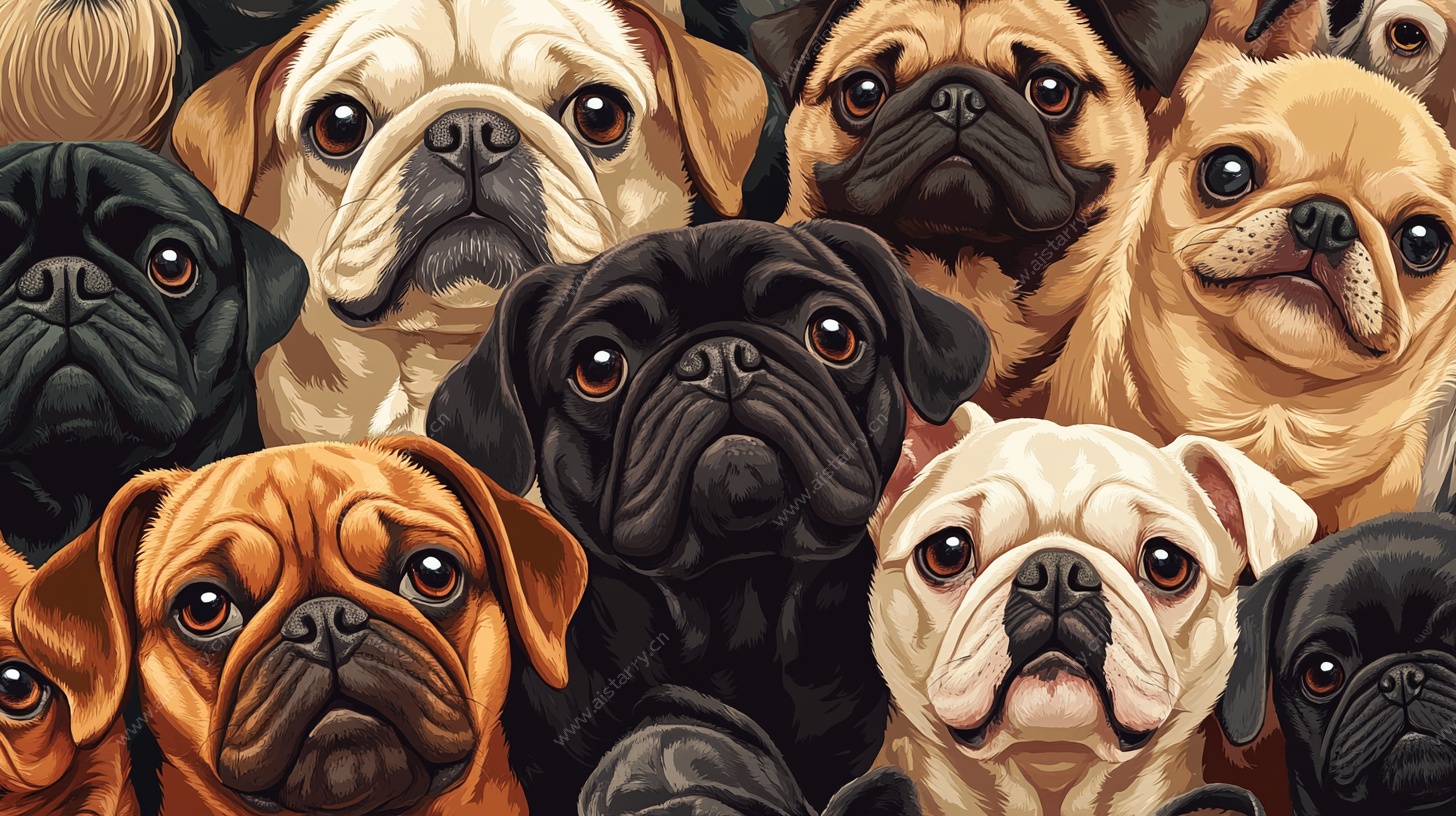 一群哈巴狗的萌趣插画