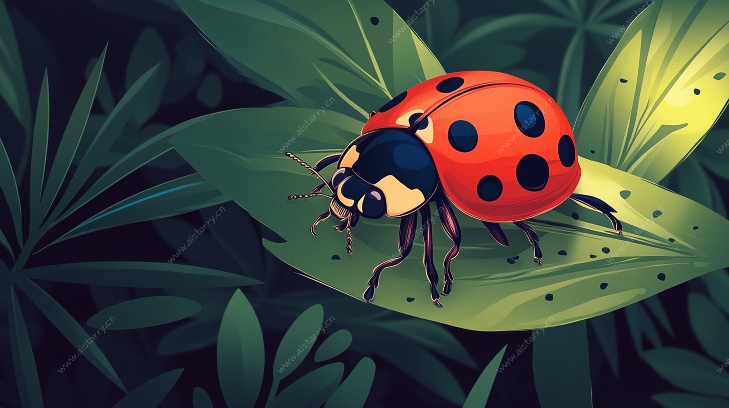 瓢虫静栖绿叶间