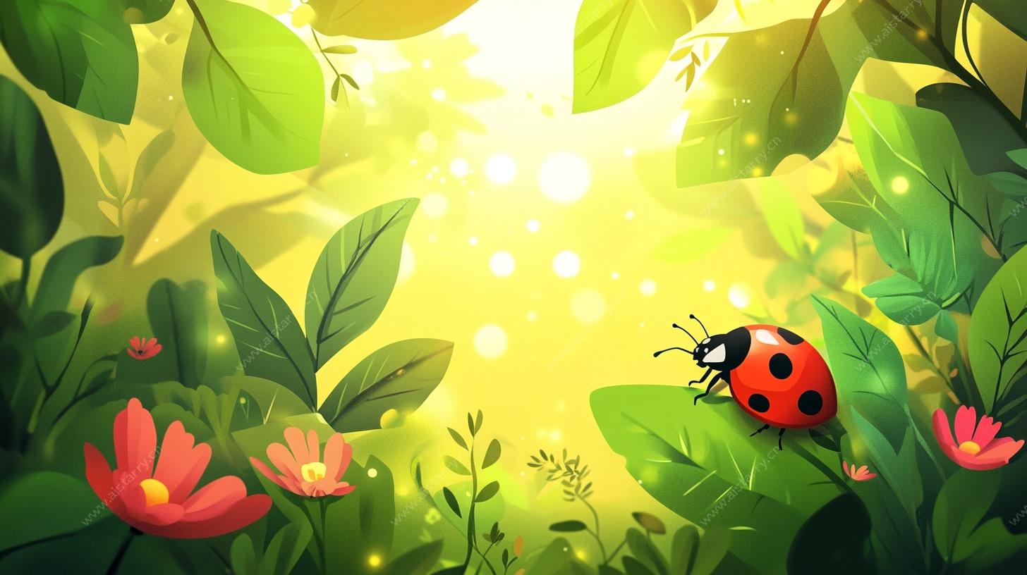 阳光下的瓢虫与绿植世界
