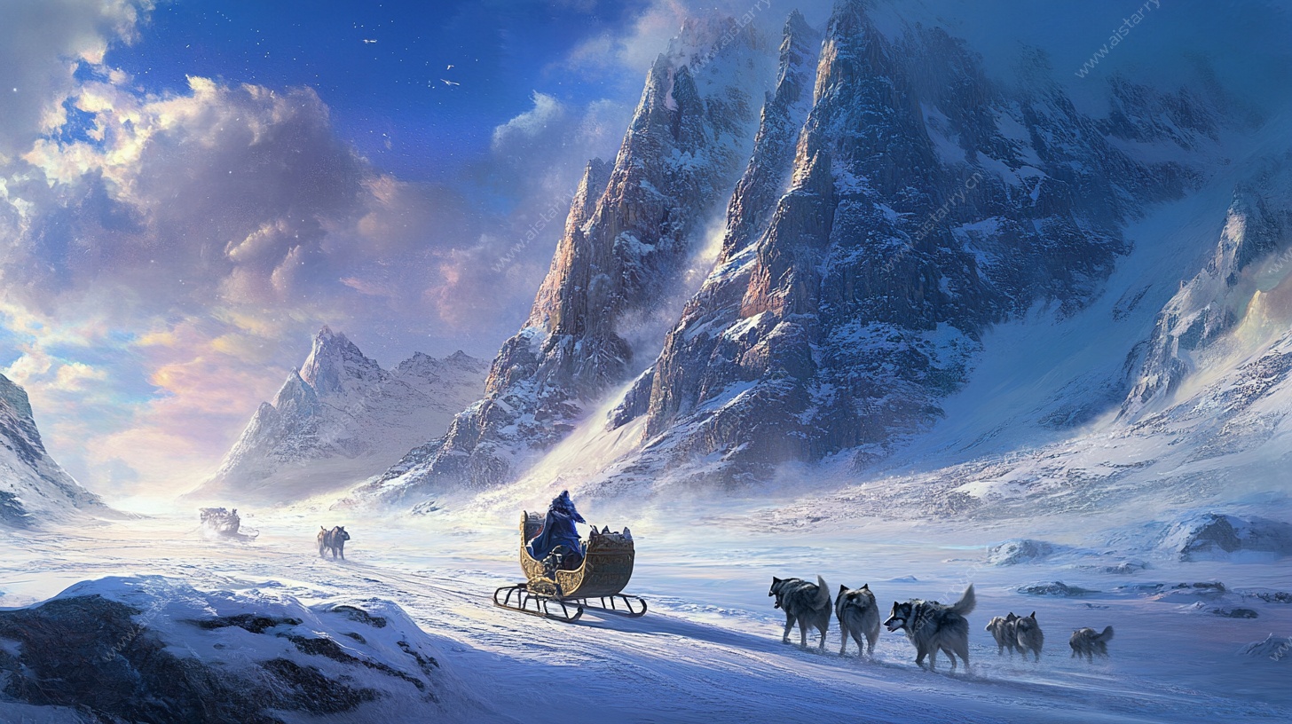 北极冰雪之旅的雪橇场景