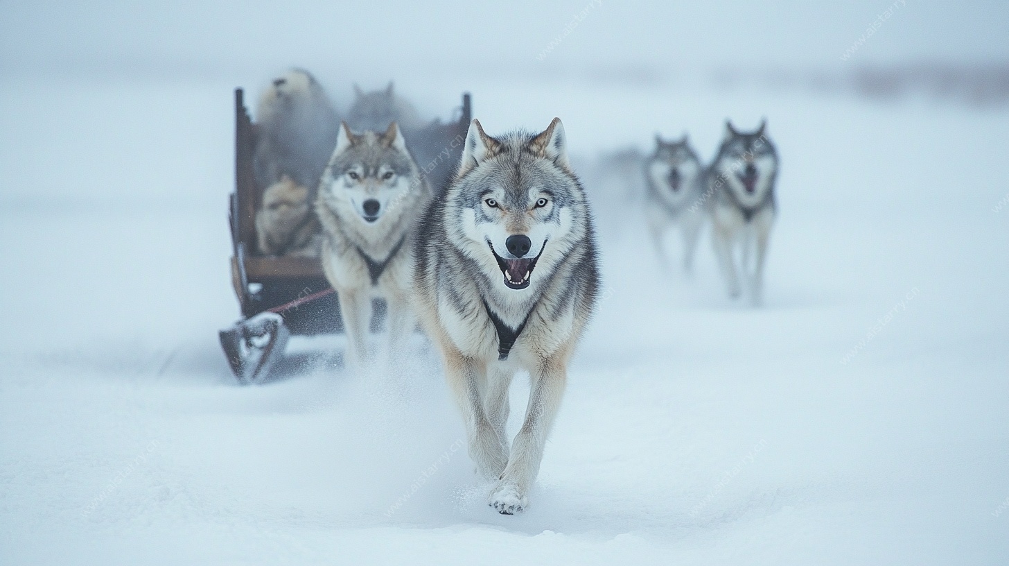 雪地狼群拉雪橇