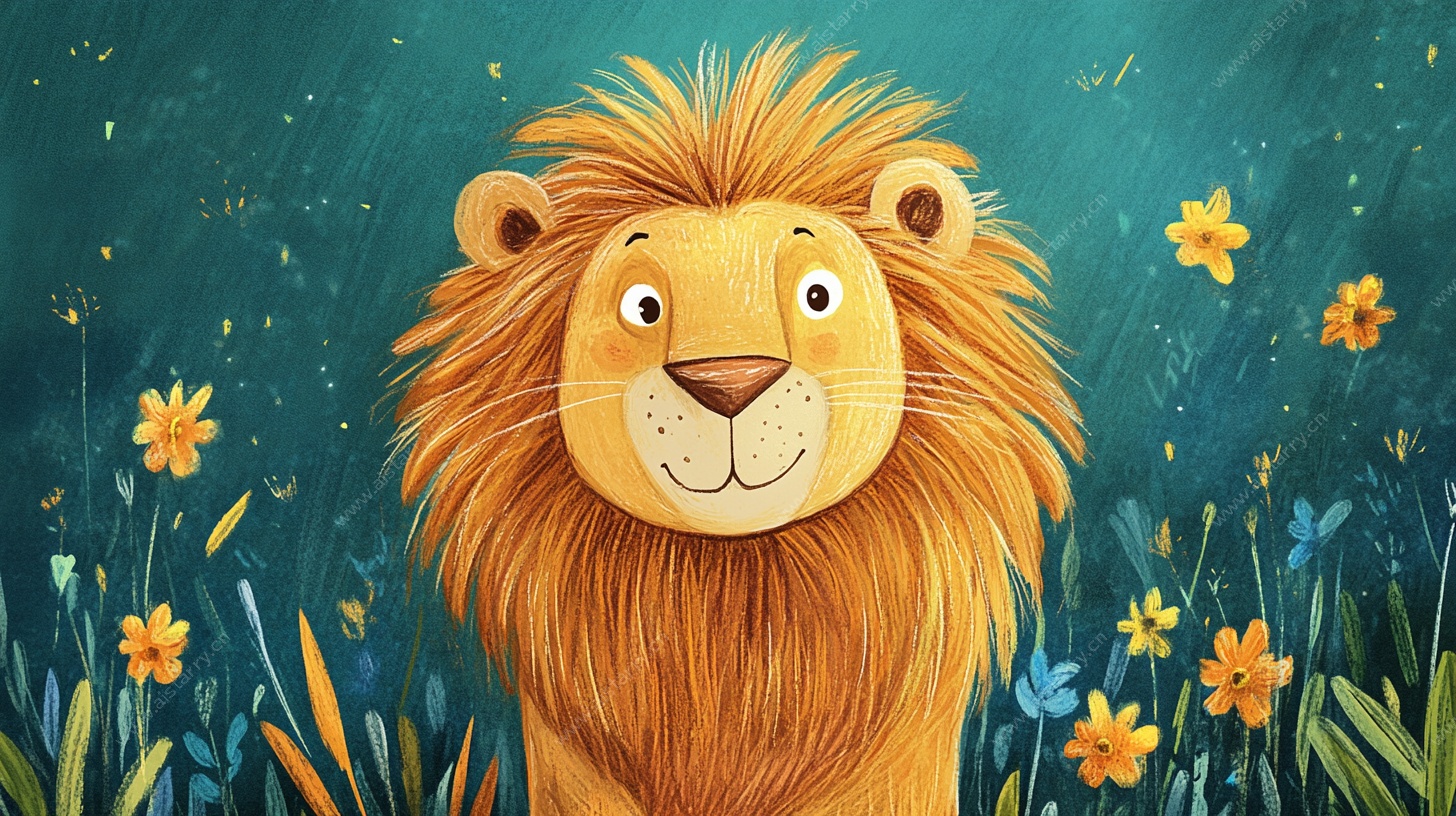 可爱狮子置身烂漫花丛中