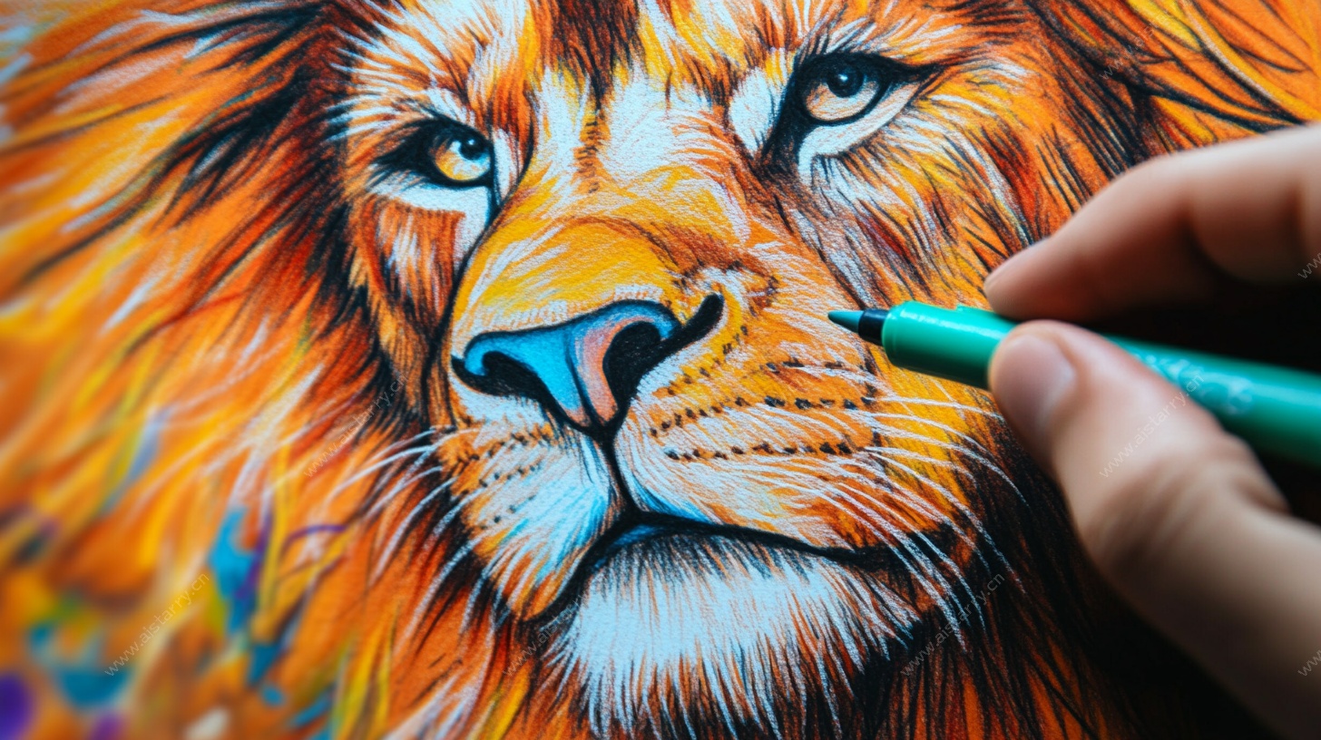 手绘雄狮创作瞬间