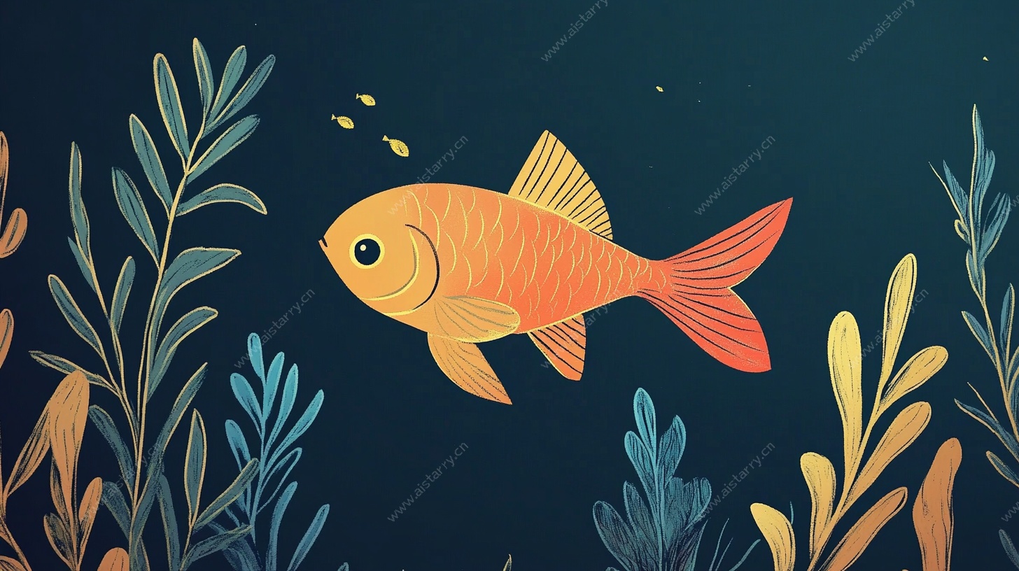 畅游海底的金鱼插画