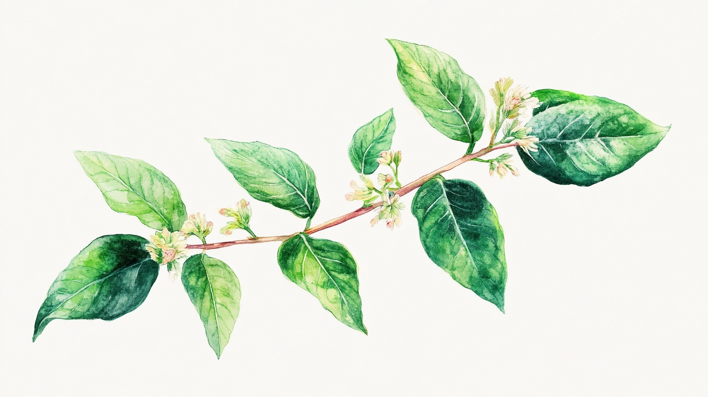 水彩绘绿叶花枝