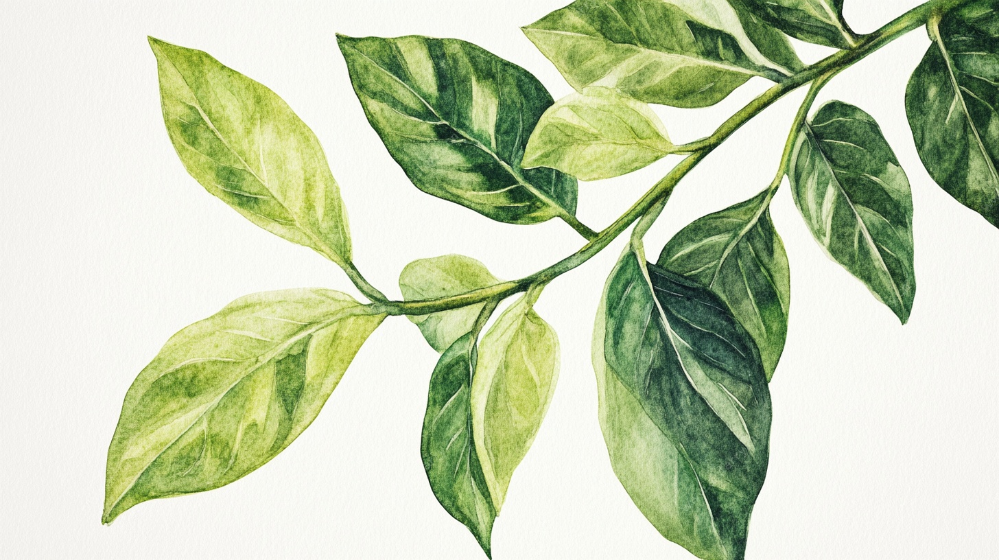 水彩绘翠绿枝叶