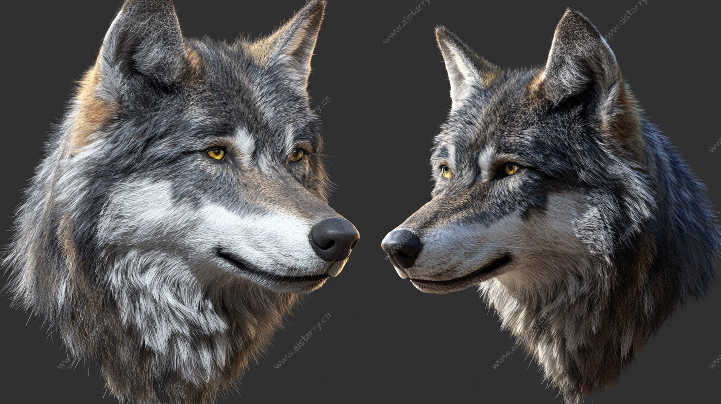 双狼对视写实肖像图