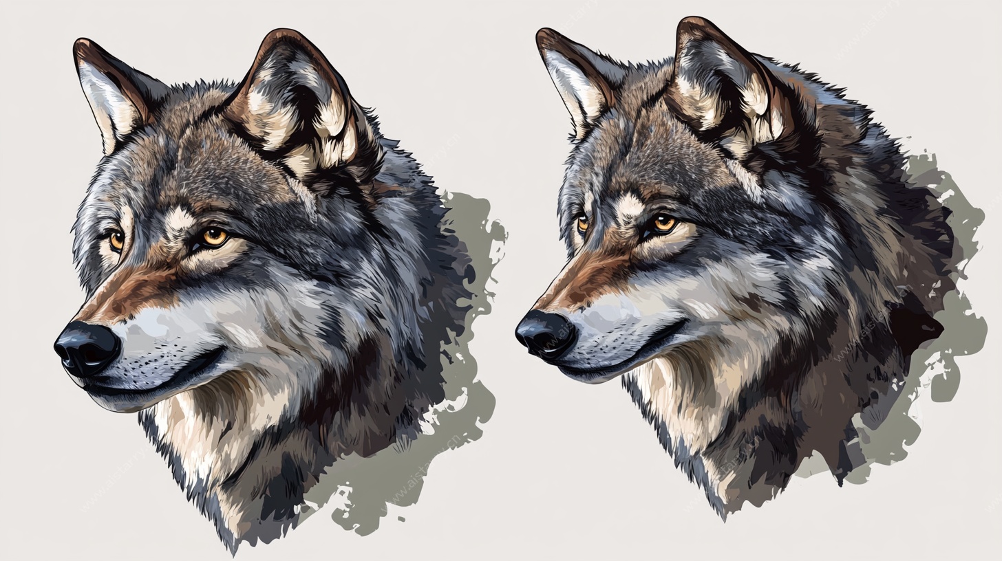 双狼肖像插画