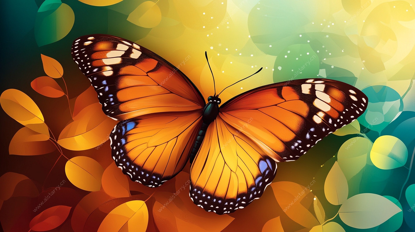 橙蝶飞舞于斑斓叶间