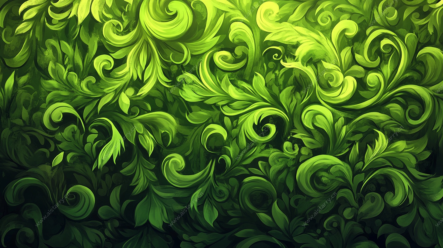 绿色卷叶花纹背景图