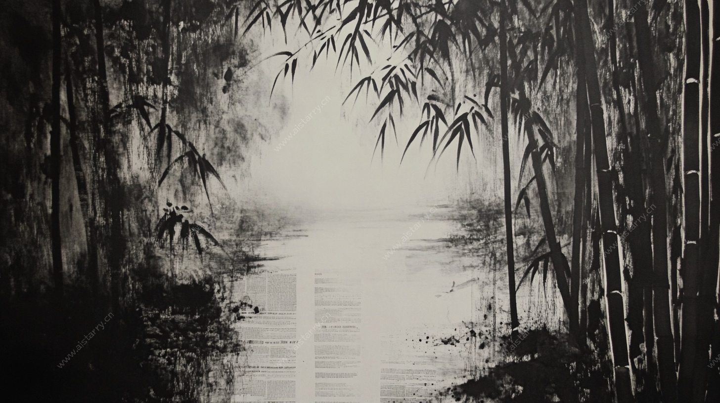 水墨竹林小径图