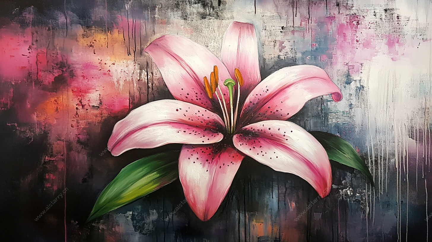 抽象粉百合油画