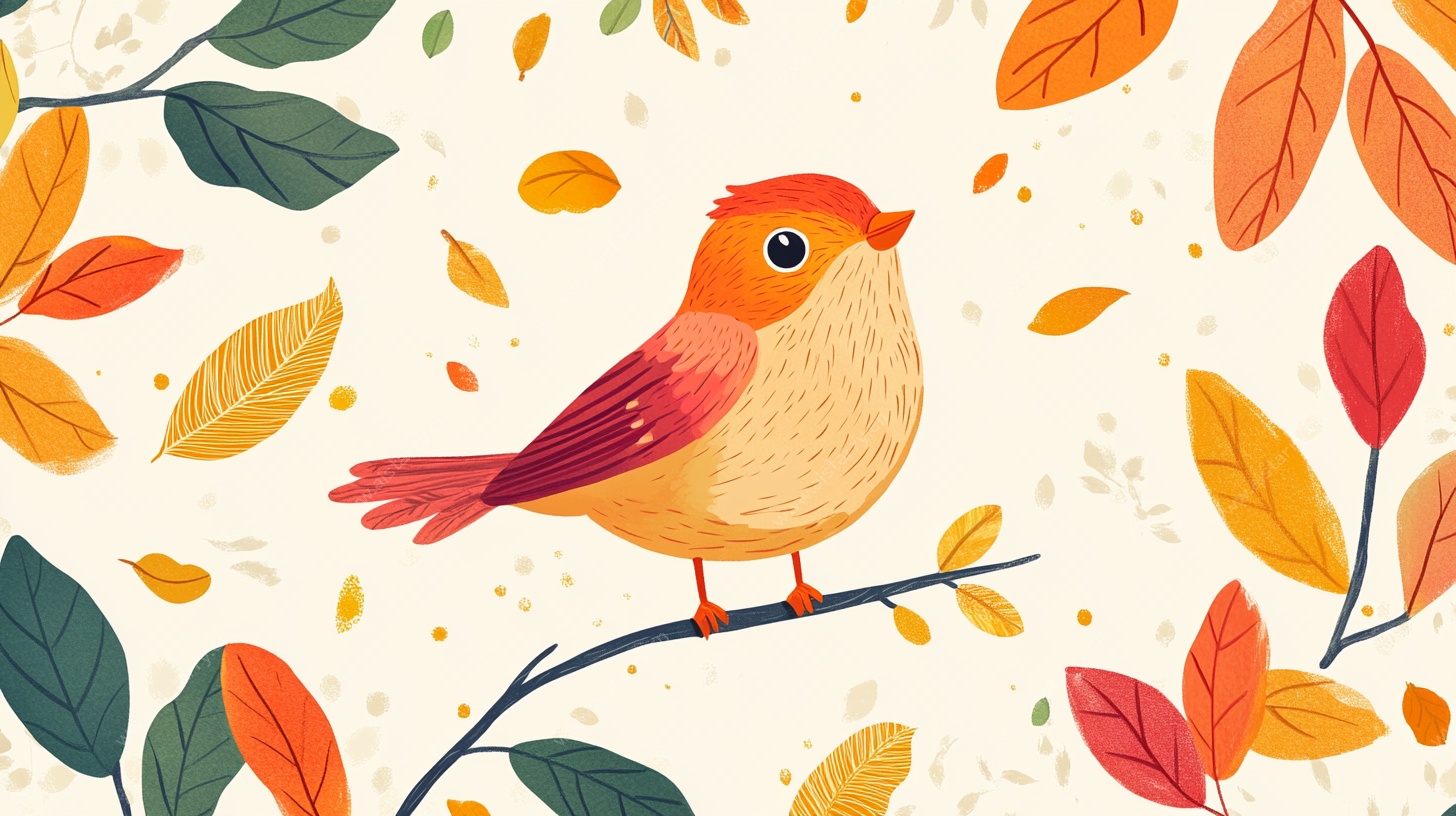 秋日小鸟栖于枝叶间