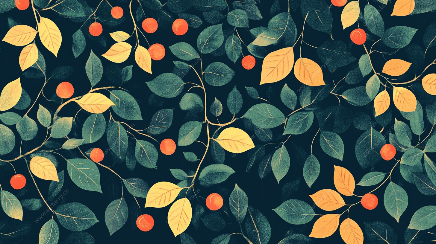 秋果绿叶无缝装饰图案
