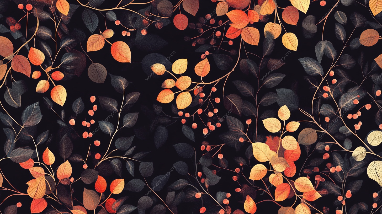 秋季树叶浆果图案背景