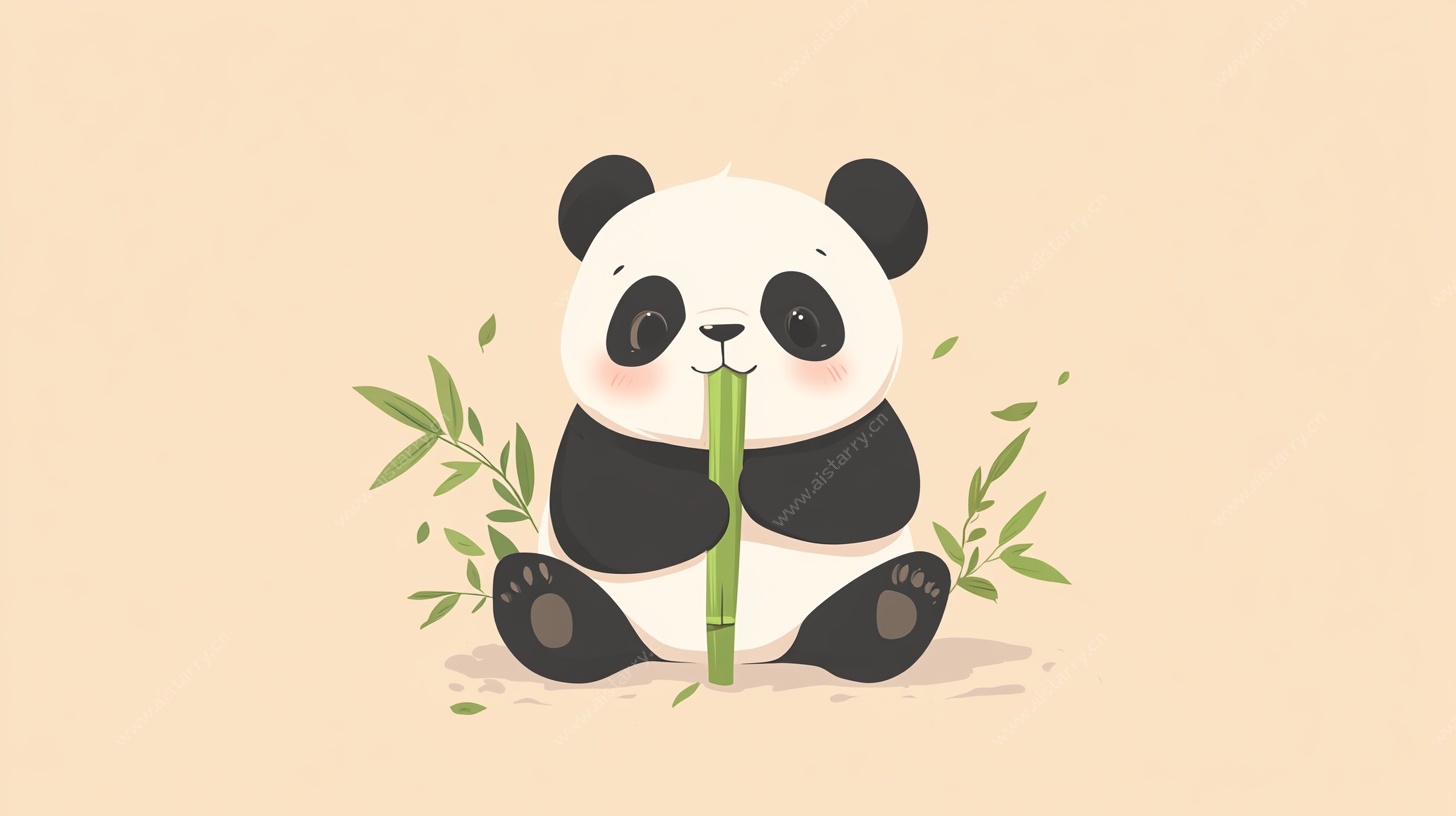 可爱熊猫吃竹子插画