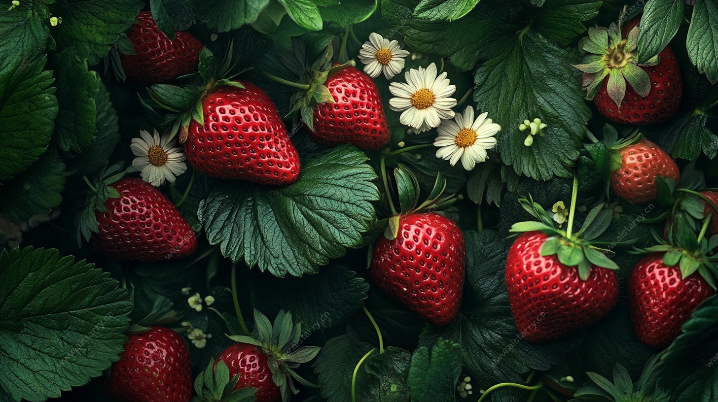 草莓与雏菊的田园景致