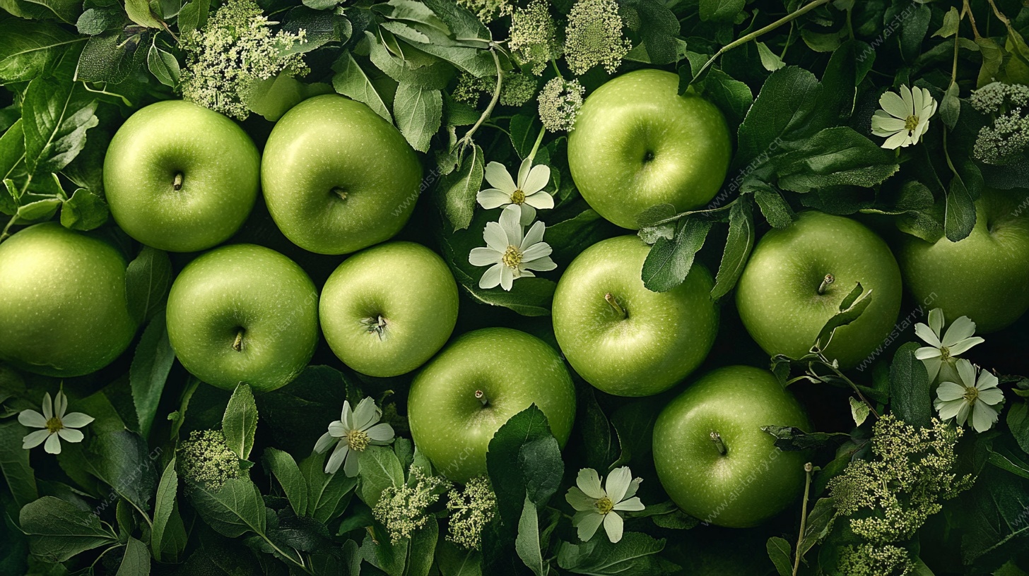 青苹果与花叶的清新组合