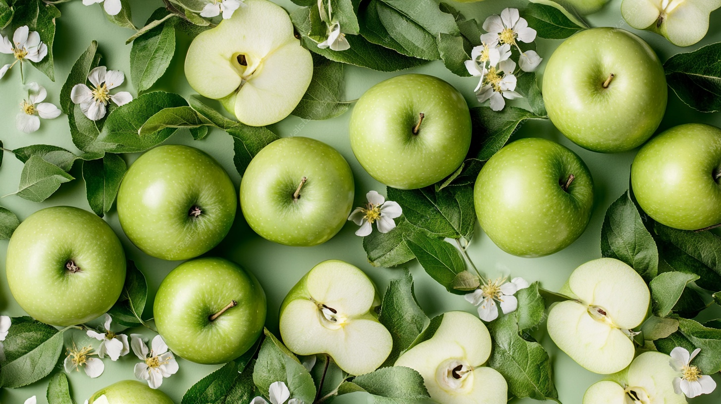 青苹果与花的清新组合