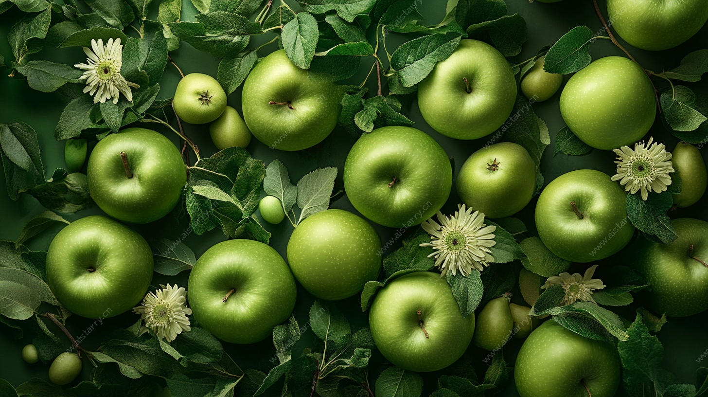 青苹果与花叶的清新组合