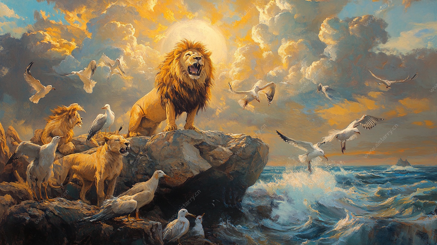 狮立岩头 群鸟相伴