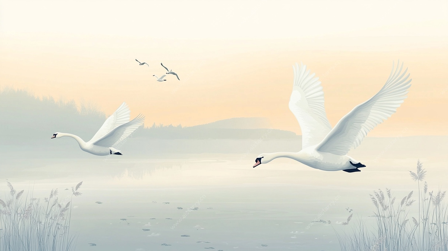 天鹅湖畔双飞图