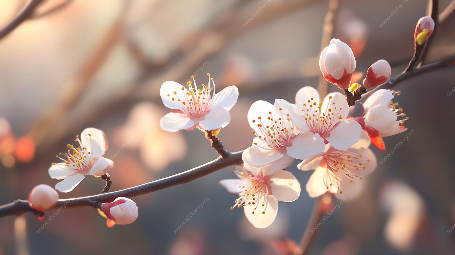 春日绽放的娇艳杏花