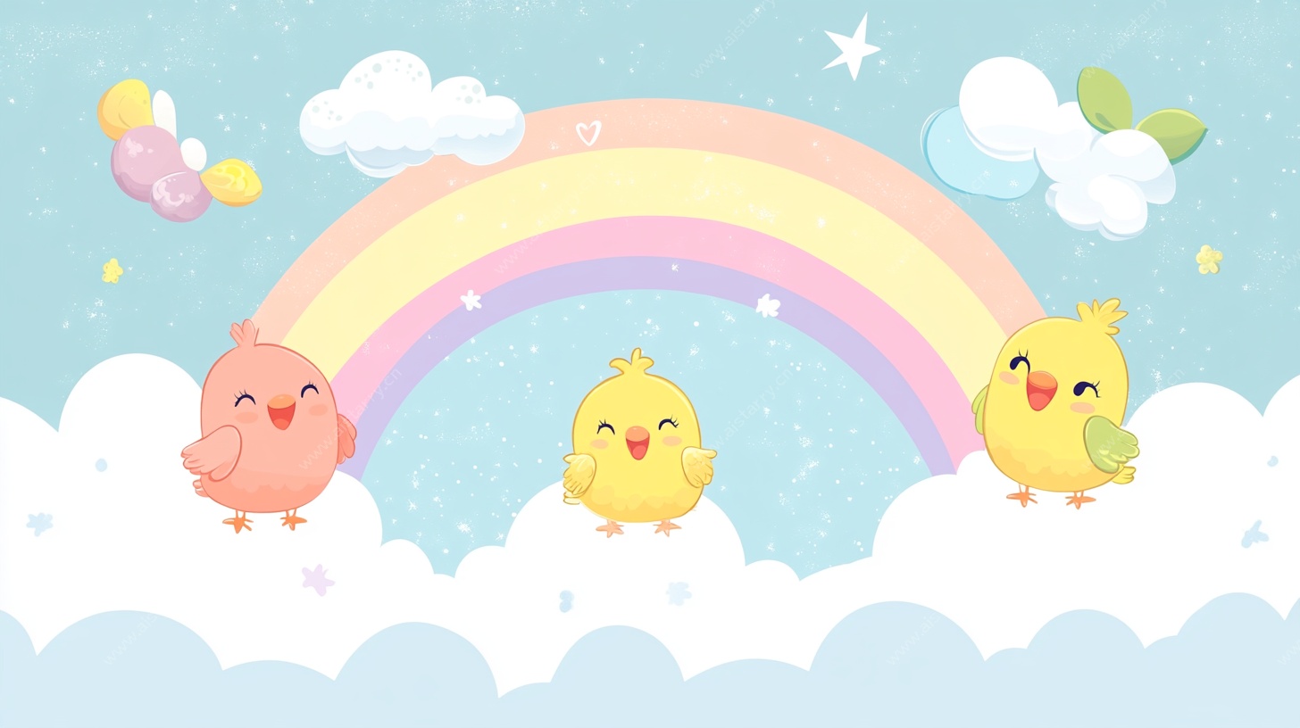 彩虹下的快乐小鸡