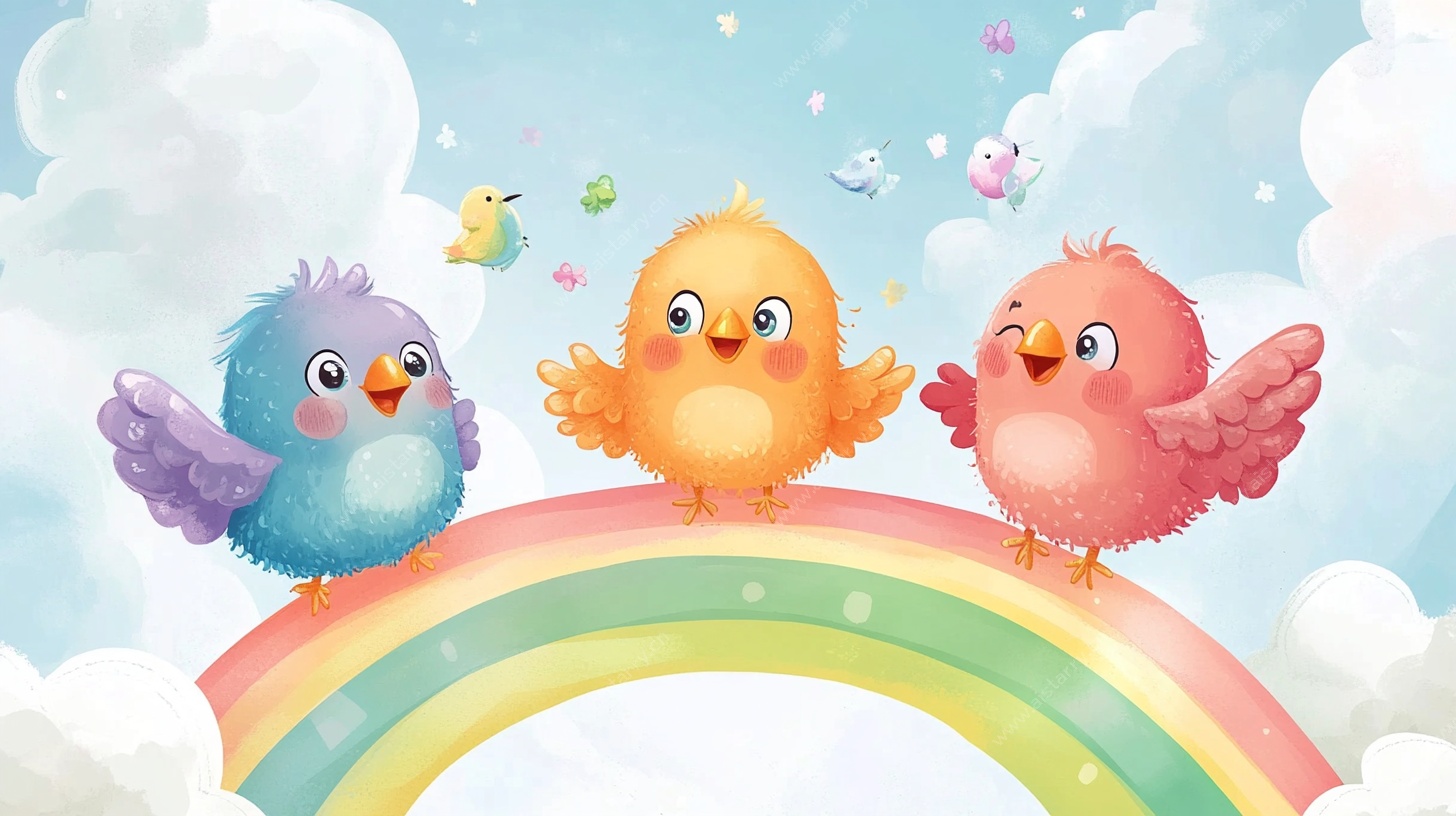 彩虹上的可爱小鸟