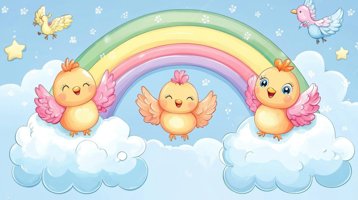 小鸡在彩虹云端欢乐飞翔