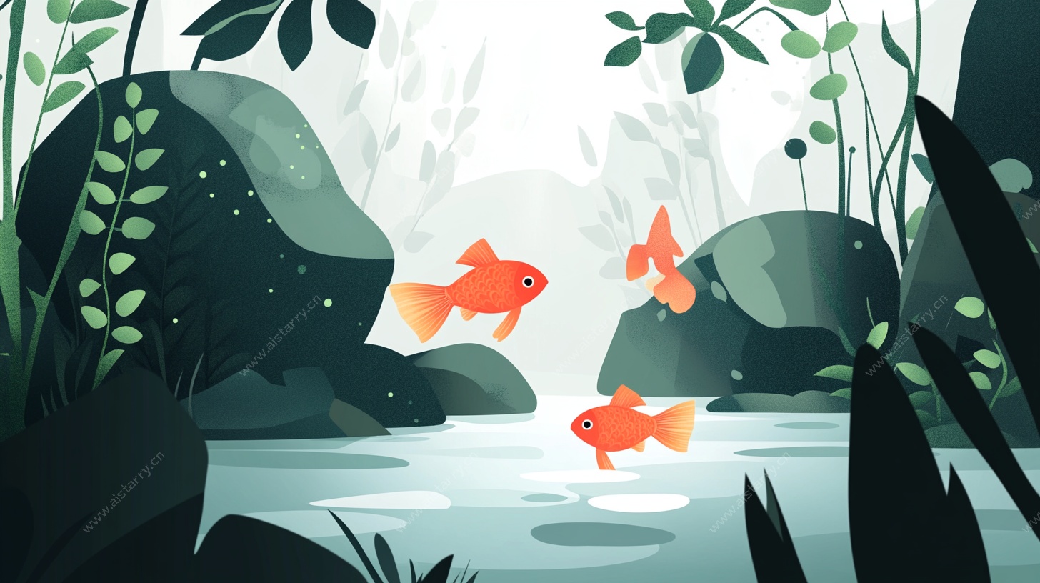 金鱼畅游于自然水景中