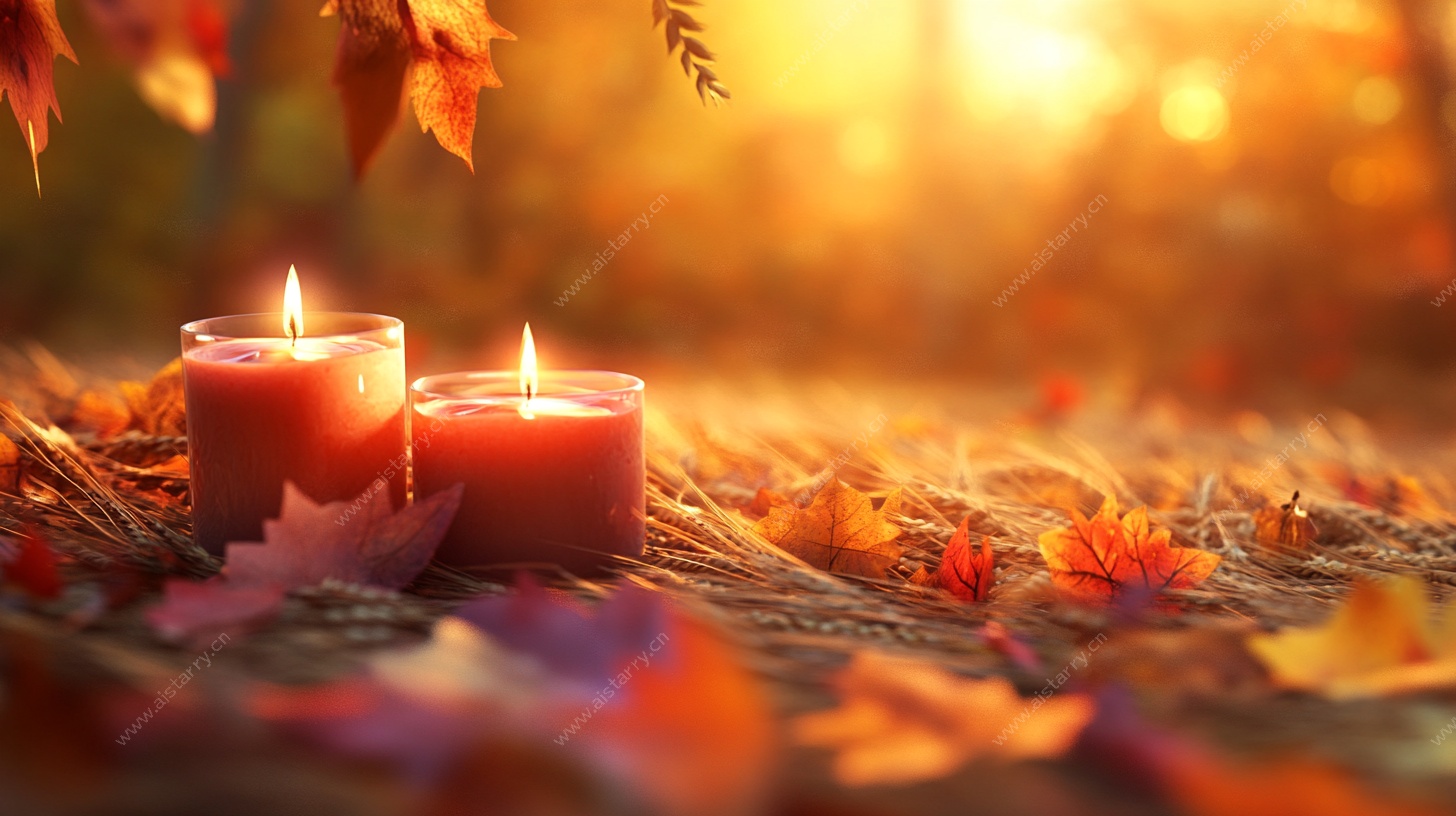 秋日烛光落叶温馨场景