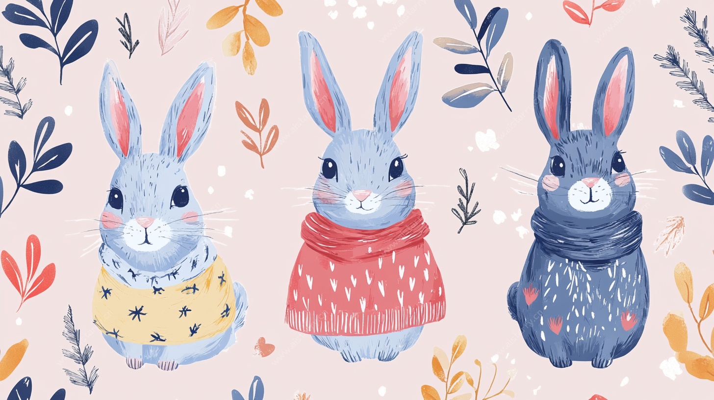 三只萌兔的温馨插画世界