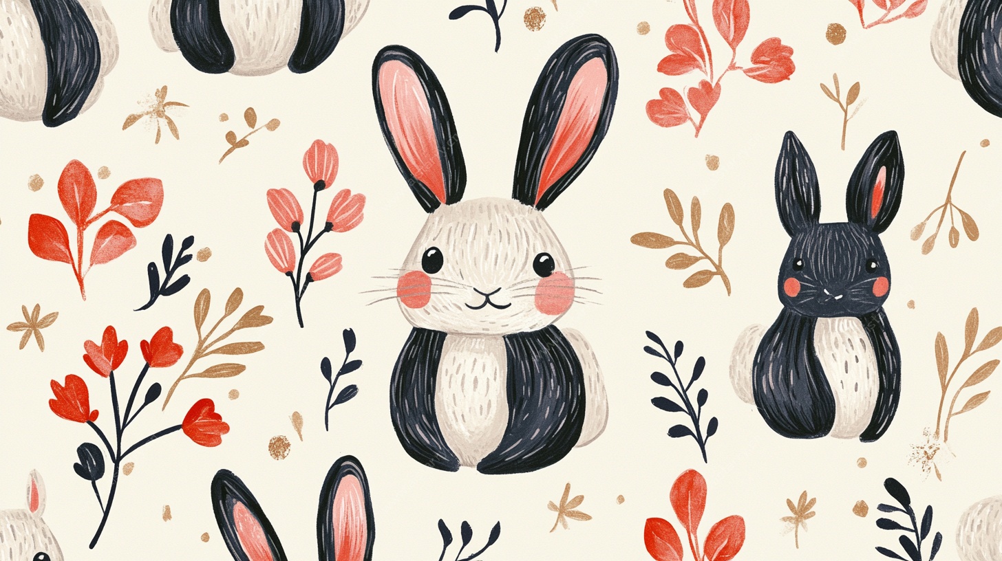 可爱兔子花卉无缝图案