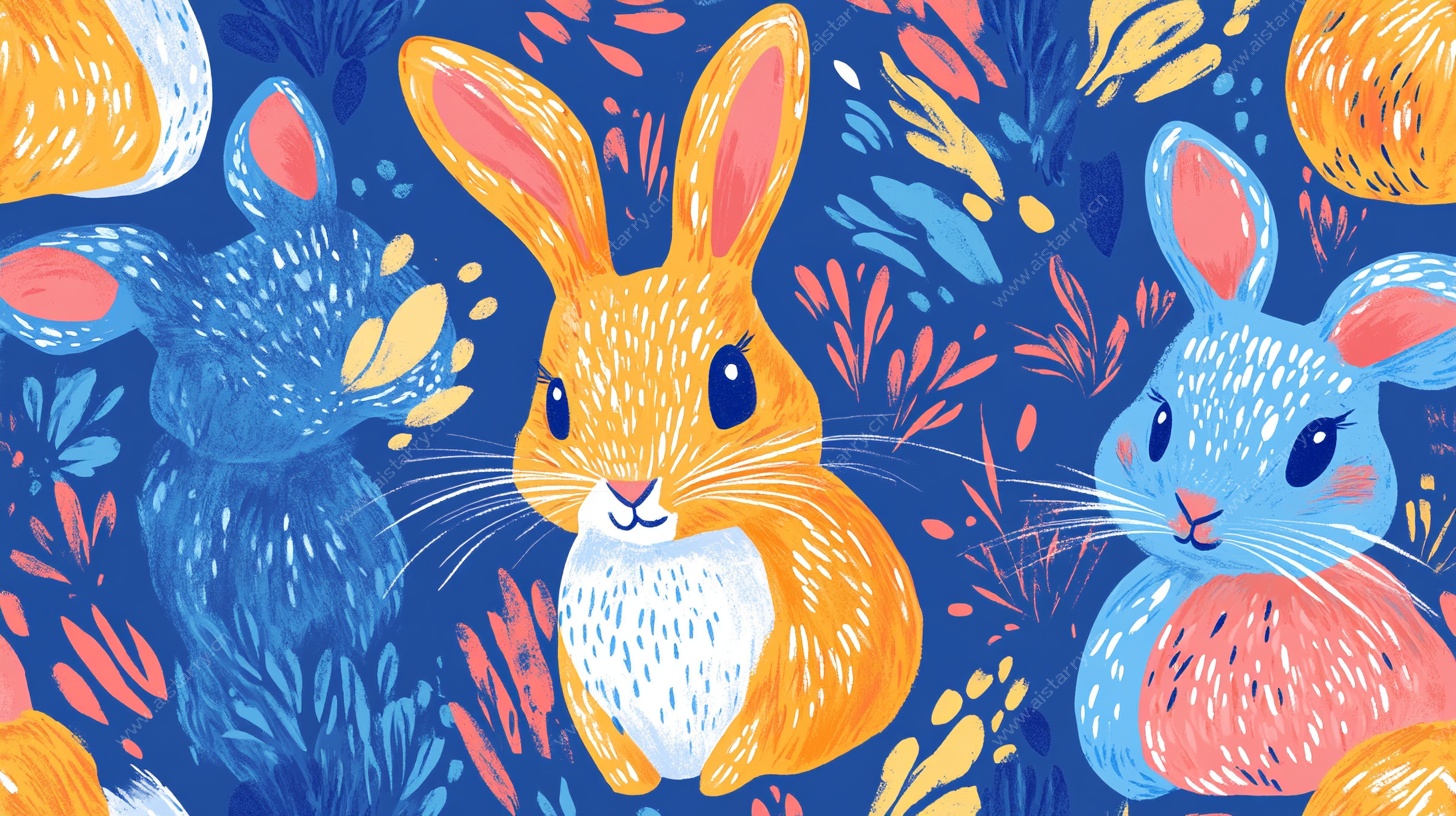 可爱兔子花卉图案插画