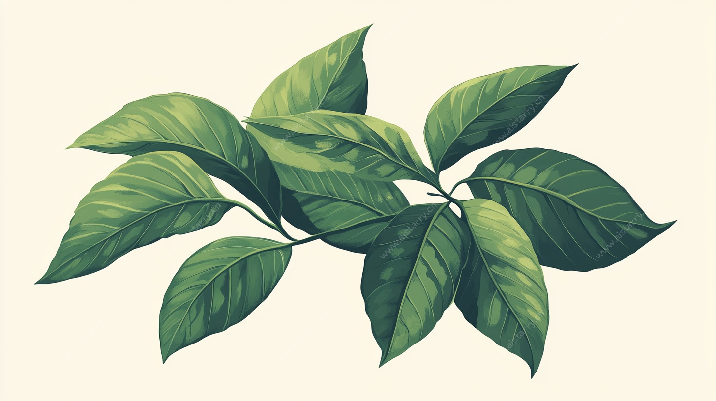 手绘清新绿叶片插画