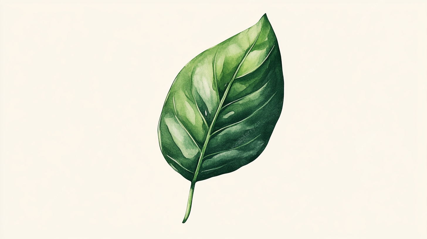 手绘绿色单叶插画