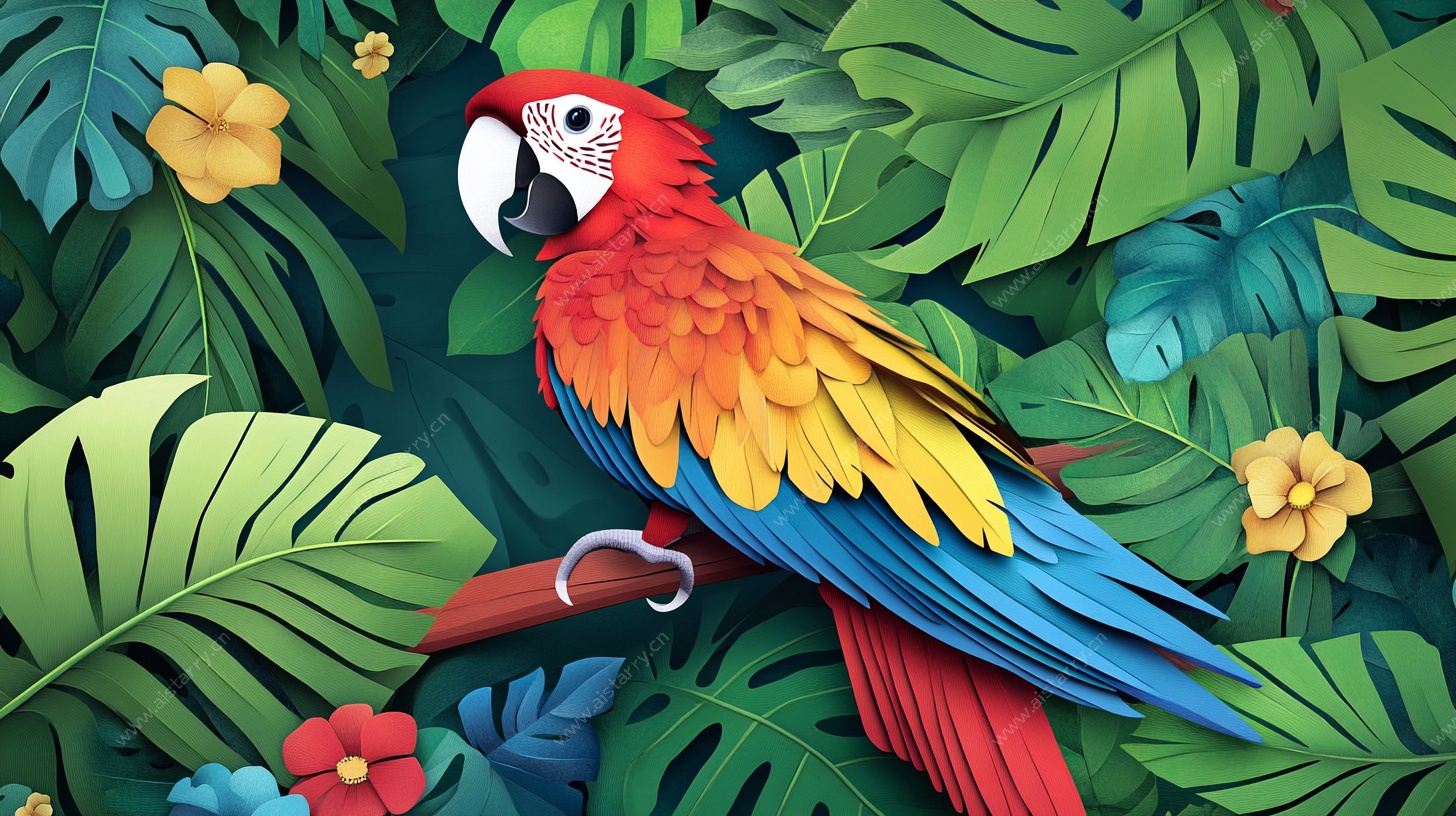 色彩斑斓的金刚鹦鹉插画