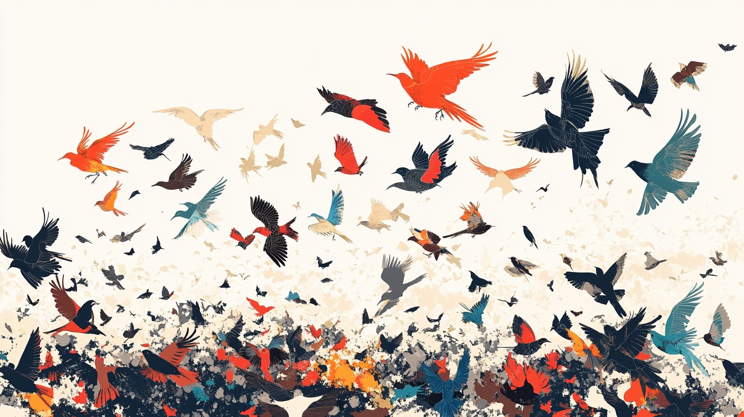 群鸟纷飞艺术插画
