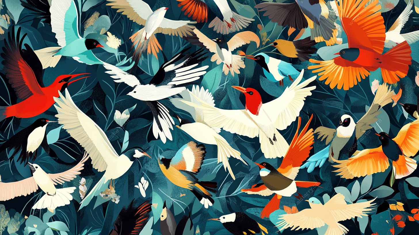 群鸟飞舞的绚丽自然图景