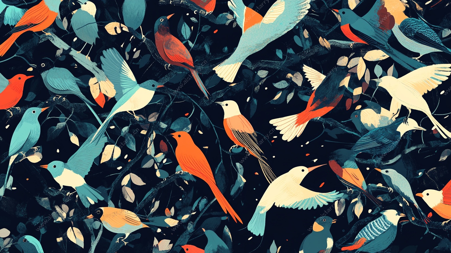 多彩飞鸟图案背景图