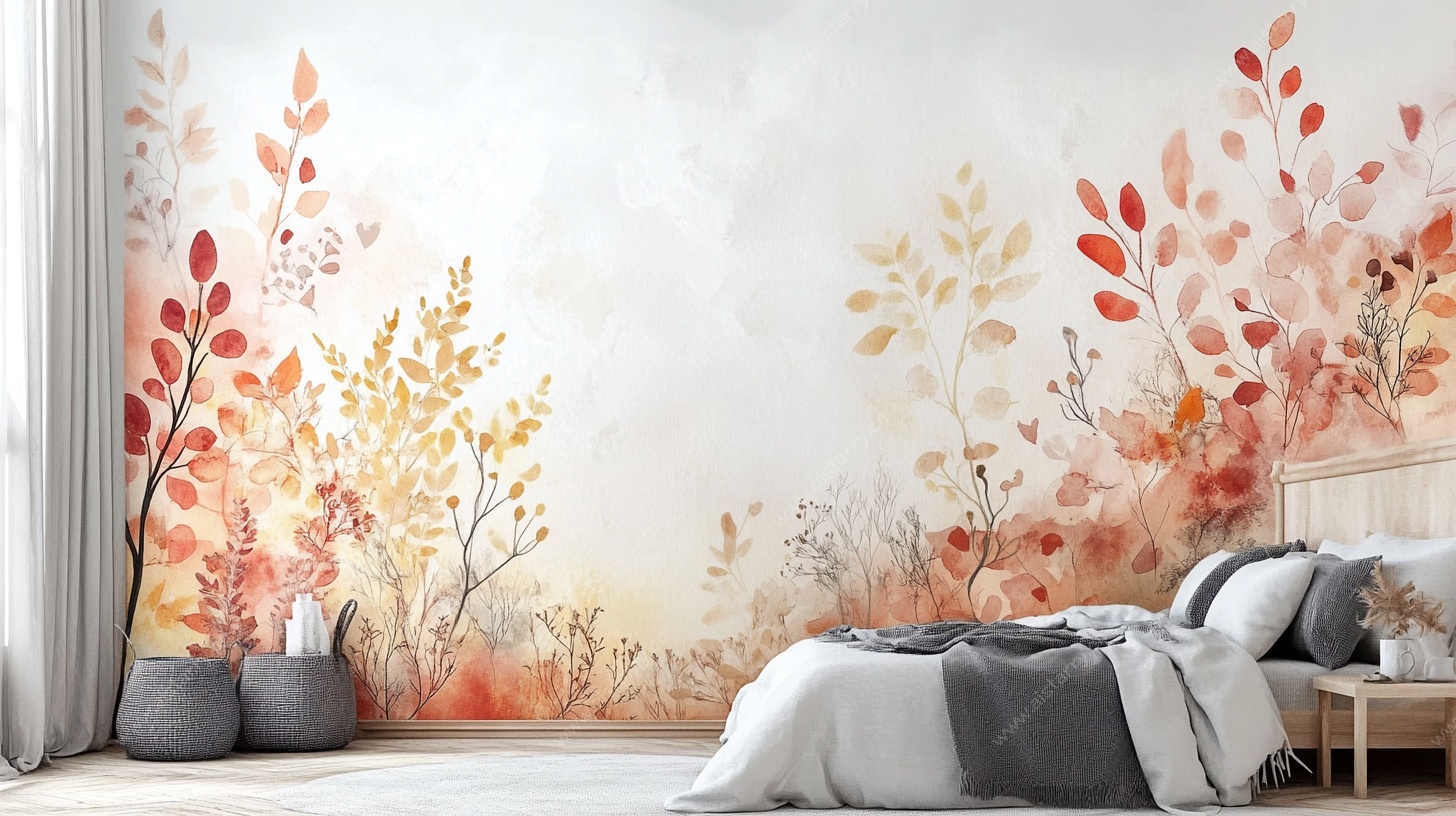 秋意花卉卧室墙绘装饰