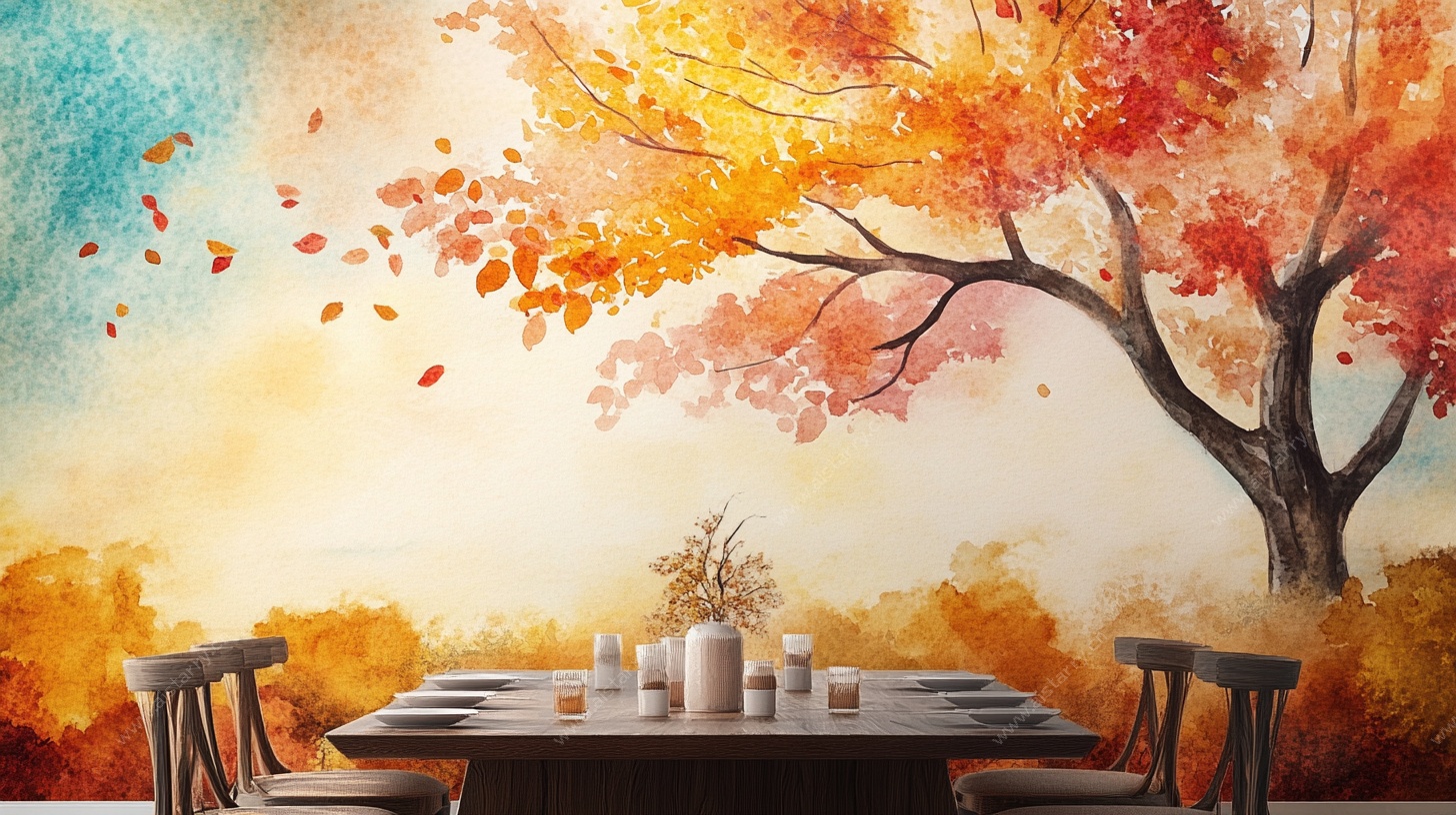 秋日户外餐桌风景图