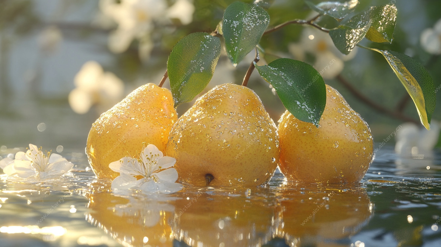水润黄梨映花影