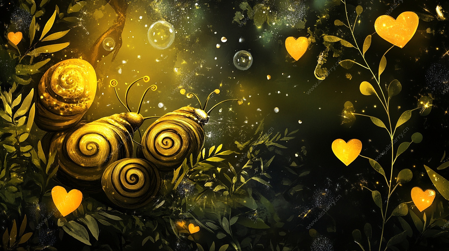 梦幻蜗牛森林插画