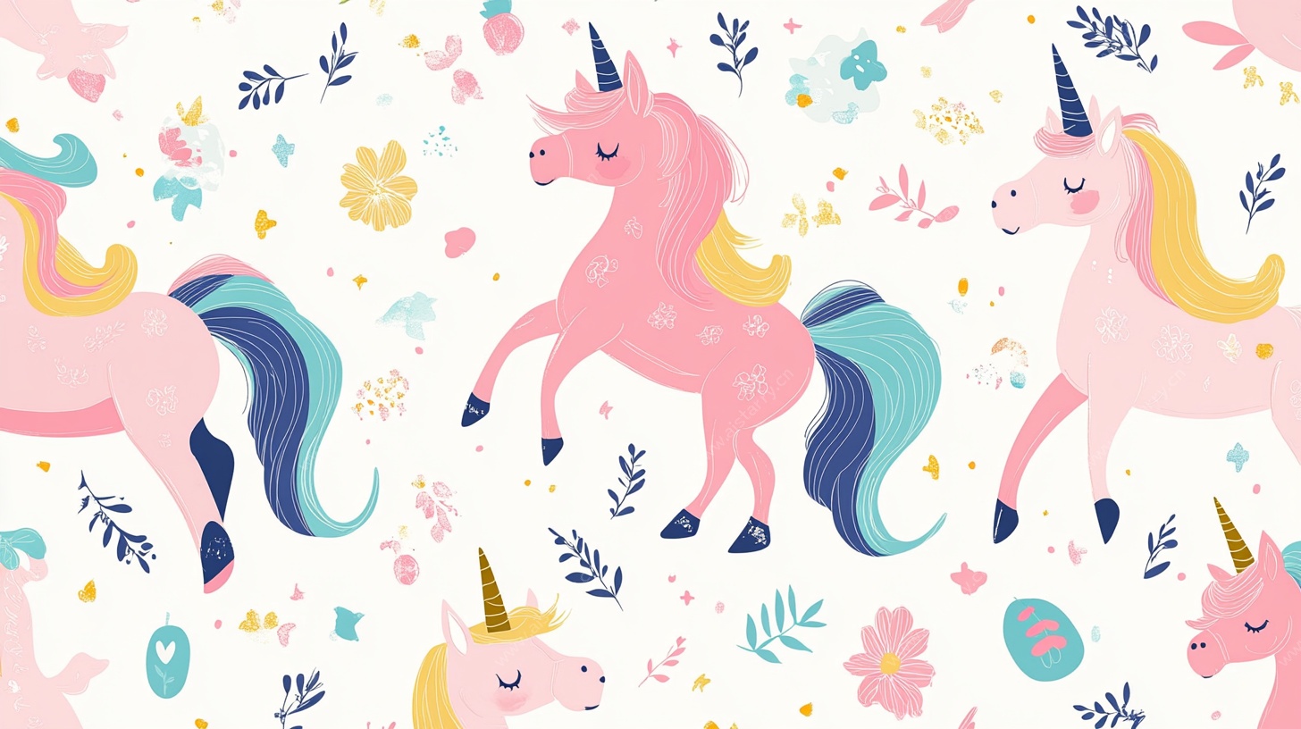 梦幻独角兽花卉图案背景