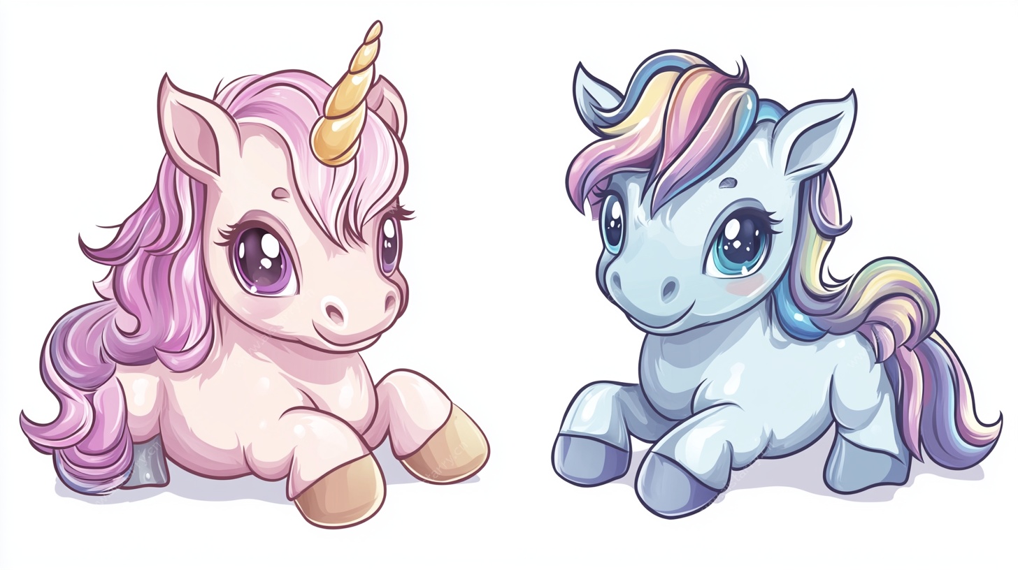 可爱双独角兽插画